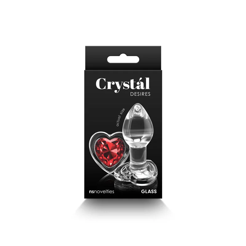 Anal toys for solo playtime-Crystal Desires - Red Heart - Small - Clear Glass 7.3 cm Butt Plug with Red Heart Gem Base