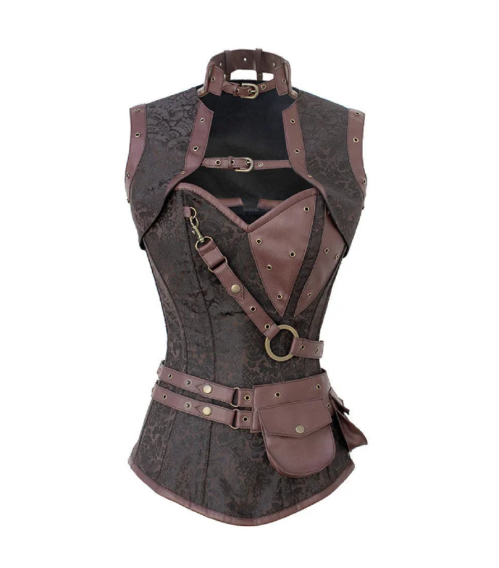 corset top with lace overlay-Brown Brocade Overbust Corset