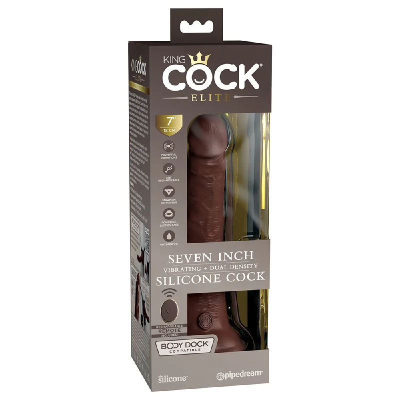 textured red dildo-King Cock Elite 7 in. Vibrating Realistic Dildo With Suction Cup Brown