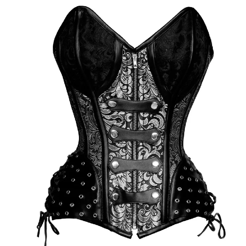 corset with front zipper-Kalianne Gothic Long Lined Authentic Steel Boned Overbust Corset