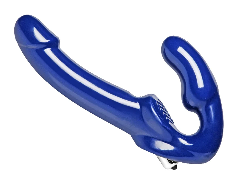 large rubber dildo-Revolver II Vibrating Strapless Strap on Dildo -  Blue