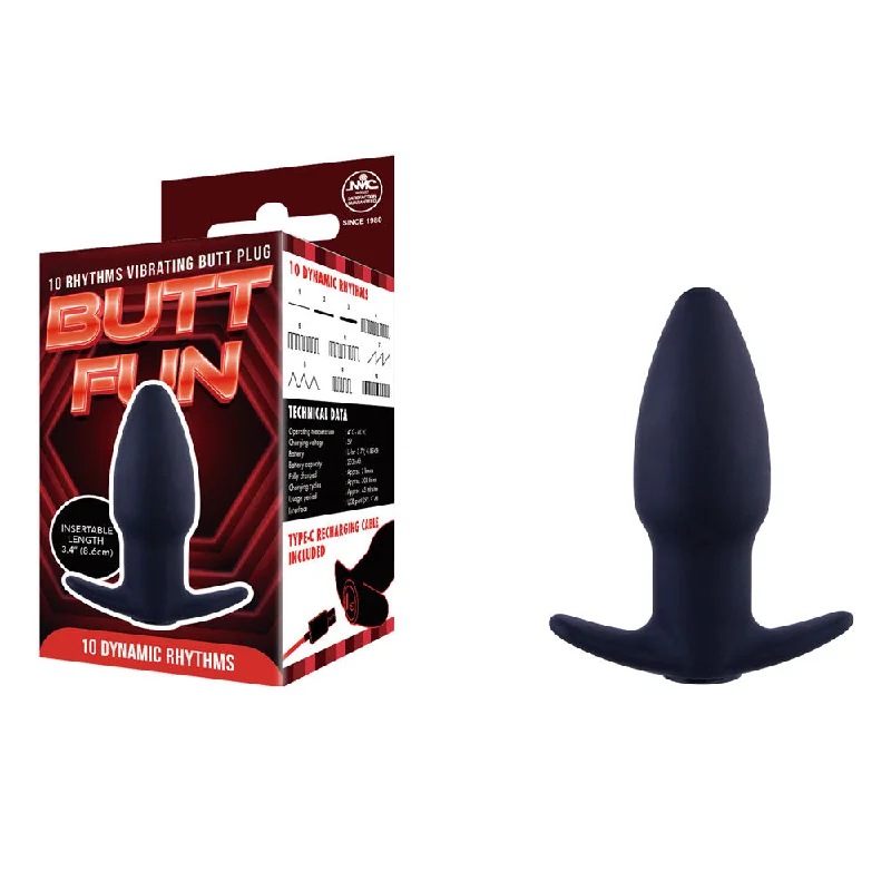 Anal toys with secure grip-Butt Fun Rechargeable Butt Plug - Black - Black USB Rechargeable Butt Plug