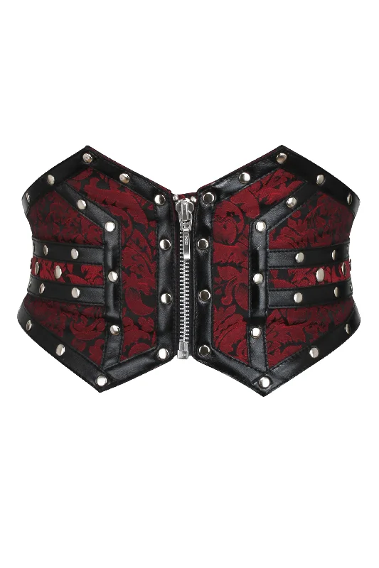 corset with reinforced seams-Studded Maroon Corset Inspired Belt