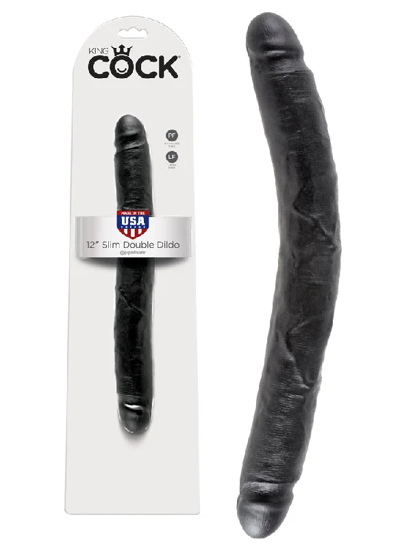 black remote control dildo-Pipedream King Cock Slim Realistic Double Dildo 12 inch Black