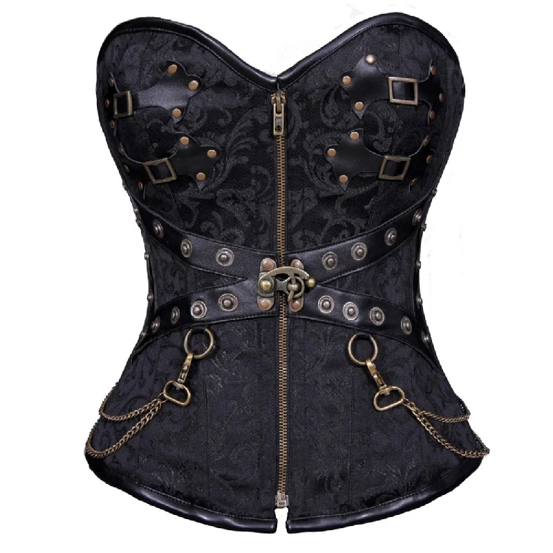 corset with jacquard fabric-Tamiko Steampunk Overbust Corset Black