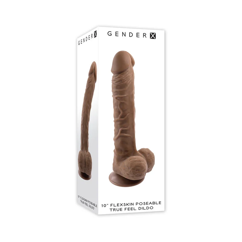 smooth beginner dildo-Gender X 10 in. Flexskin Poseable TrueFeel Dildo Dark