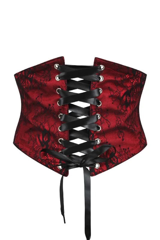 corset with polka dot lace-Red Lace Overlay Corset Inspired Belt