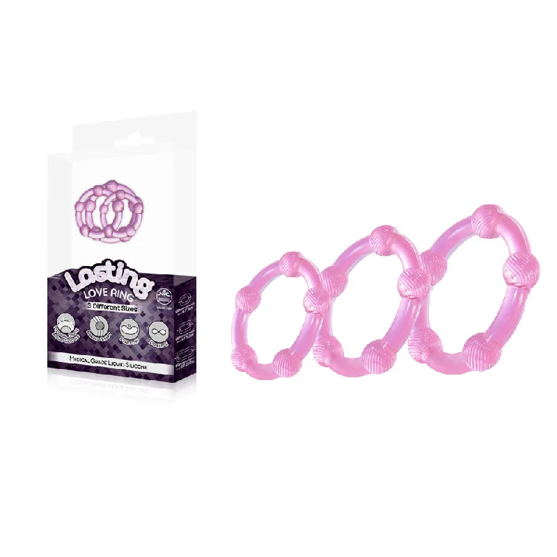 cock ring user stories-Lasting Love Ring 3 Piece Set - Pink - Pink Beaded Cock Rings - Set of 3 Sizes