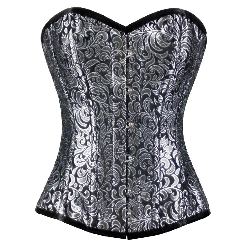 corset top with chains-Urania Authentic Overbust Corset Black Silver