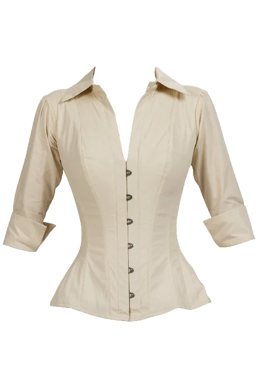 corset with velvet overlay-Champagne Cotton Corset Shirt