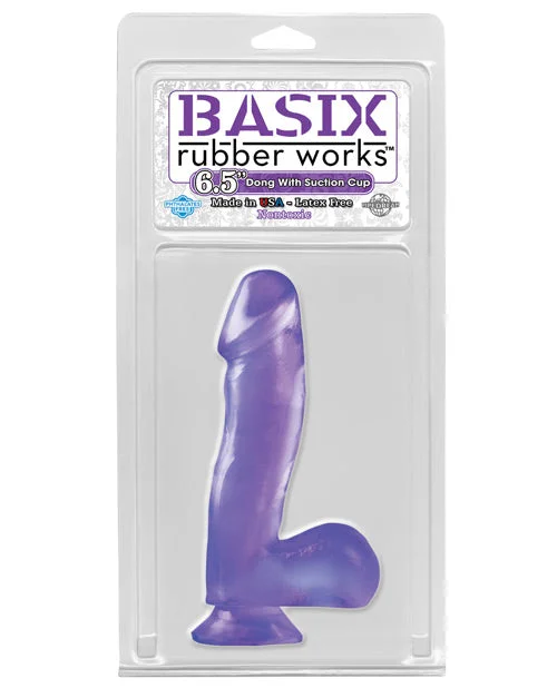 thick custom dildo-Basix Rubber Works 6.5" Dong w/Suction Cup - Purple