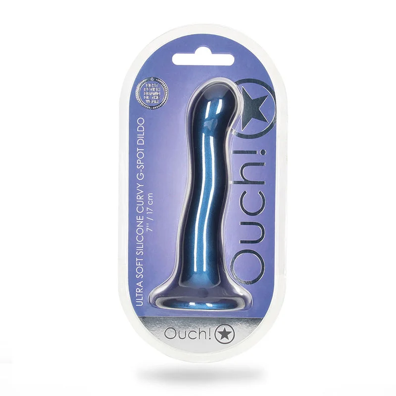 silicone extra-long dildo-Ouch! Ultra Soft Silicone 7 in. Curvy G-Spot Dildo Metallic Blue