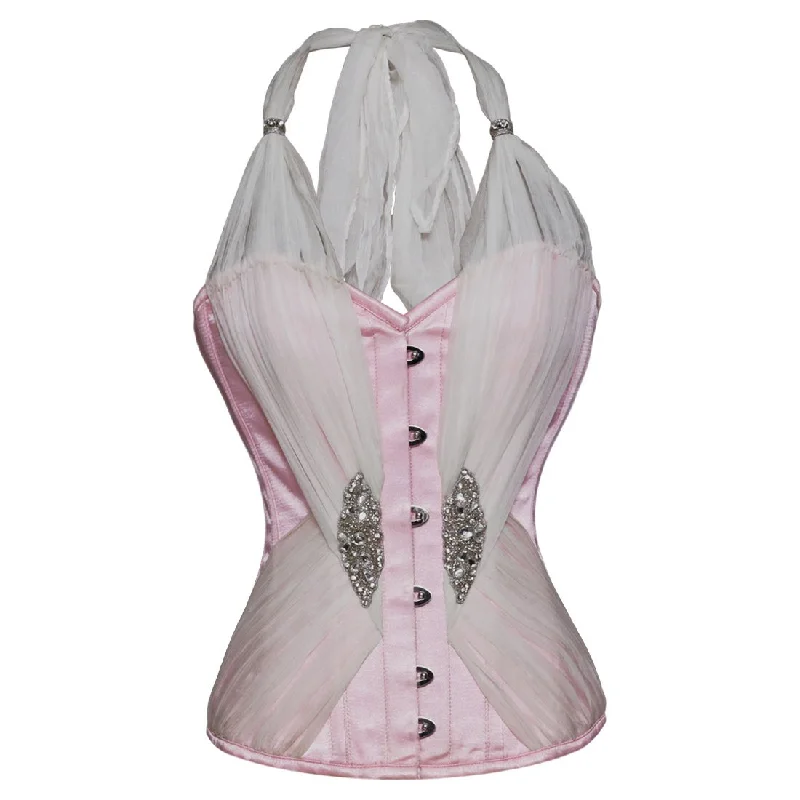 corset dress peach silk-Estefania Couture Authentic Steel Boned Overbust Corset