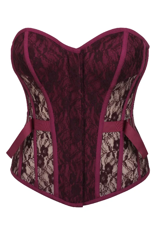 corset with front busk-Sadie Crushed Violets Viscose and Lace Overbust Corset