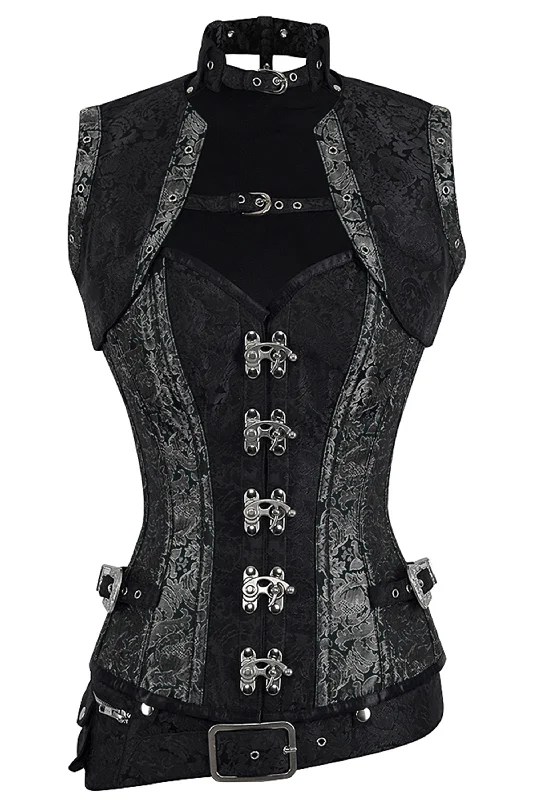 corset with metallic thread-Handmade Full Steel Boned Corset with Sleeveless Jacket – Corset Story Design (2012)