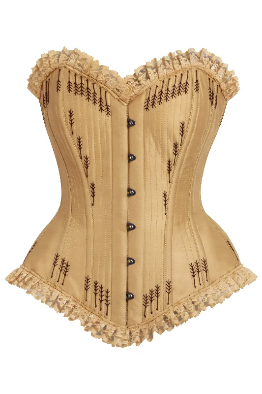 corset with floral pattern-Ornate Gold Overbust Corset with Flossing