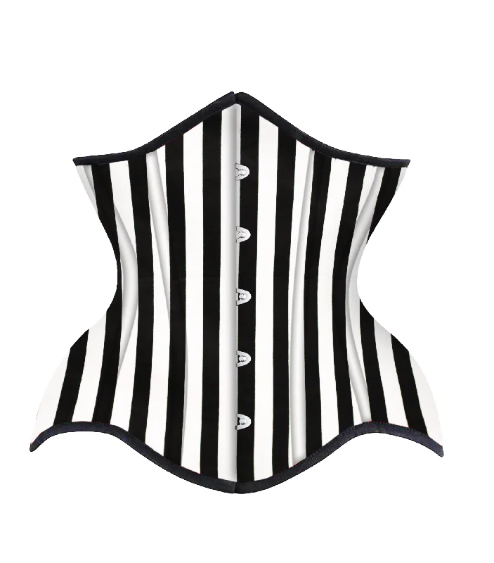 corset dress for cocktail-Black White Strip Cotton Authentic Steel Boned Underbust  Corset