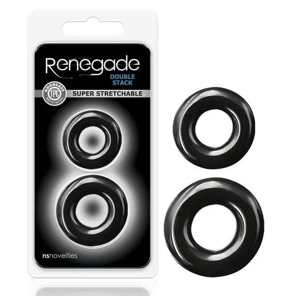 cock ring color options-Renegade - Double Stack - Black Cock Rings - Set of 2