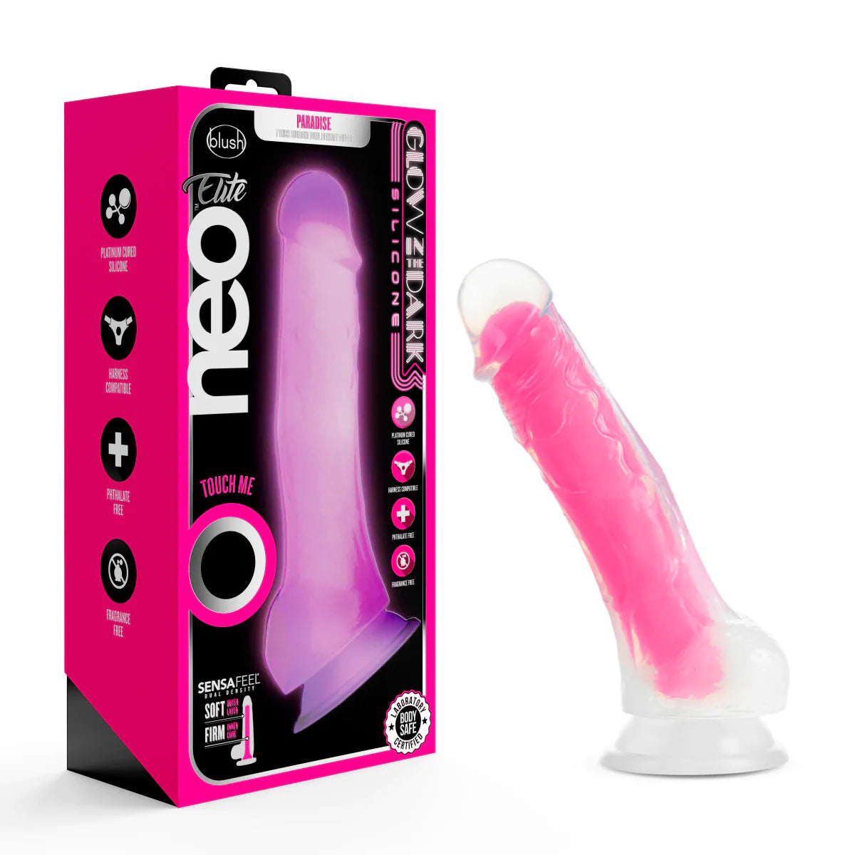 thin wireless dildo-Neo Elite Paradise Glow In The Dark Neon Pink 7.5-Inch Dildo