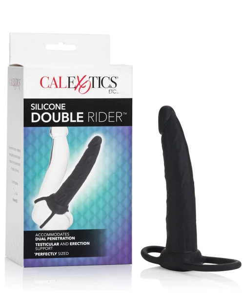 glass large dildo-Double Rider Silicone 6.5" - Black