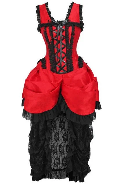 corset with hidden zipper-Top Drawer Steel Boned Red/Black Lace Victorian Bustle Corset Dress