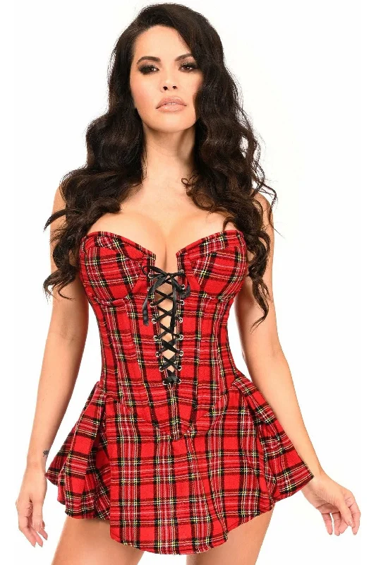 corset dress pastel pink-Top Drawer Red Plaid Steel Boned Corset Dress