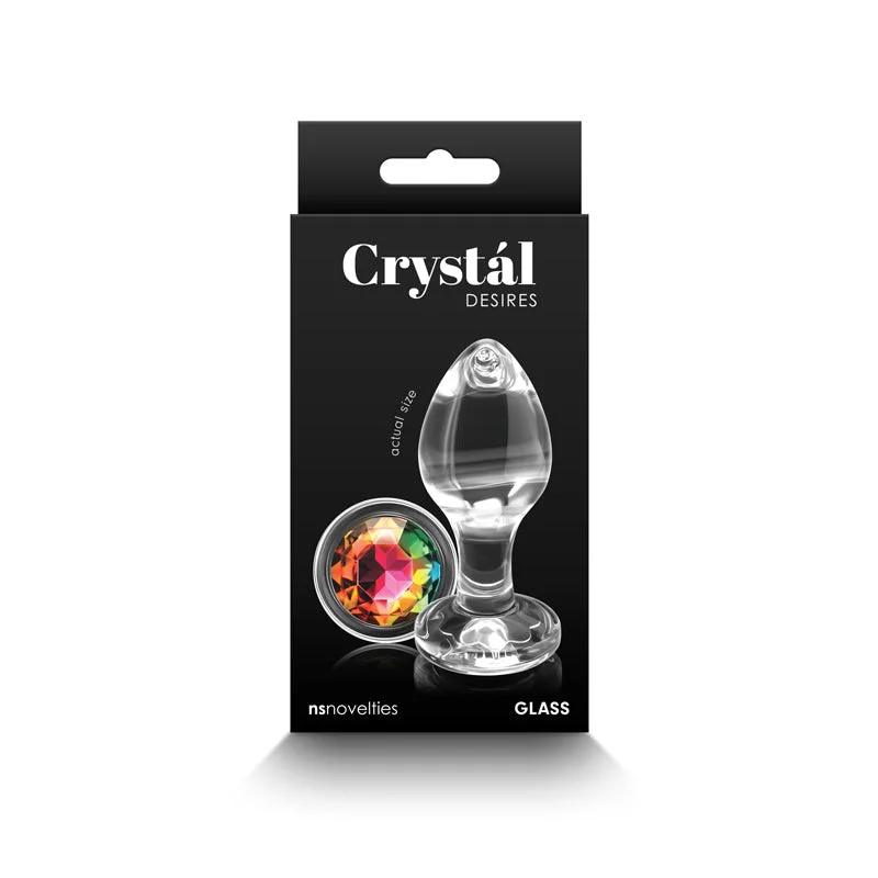 Anal toys with adjustable modes-Crystal Desires - Rainbow Gem - Medium - Clear Glass 8.4 cm Butt Plug with Rainbow Gem Base