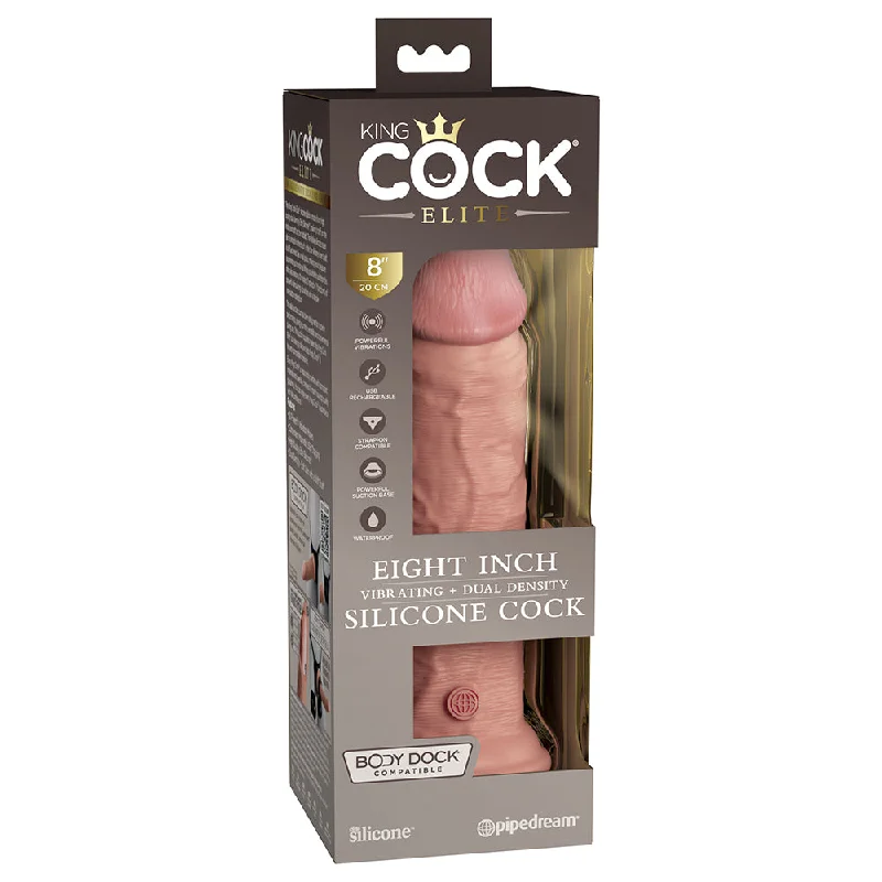 beginner fantasy dildo-King Cock Elite 8 in. Vibrating Realistic Dildo With Suction Cup Beige