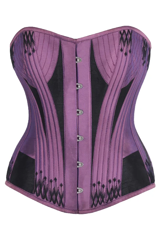 corset dress formal occasion-Purple & Black Overbust Corset with Decorative Flossing