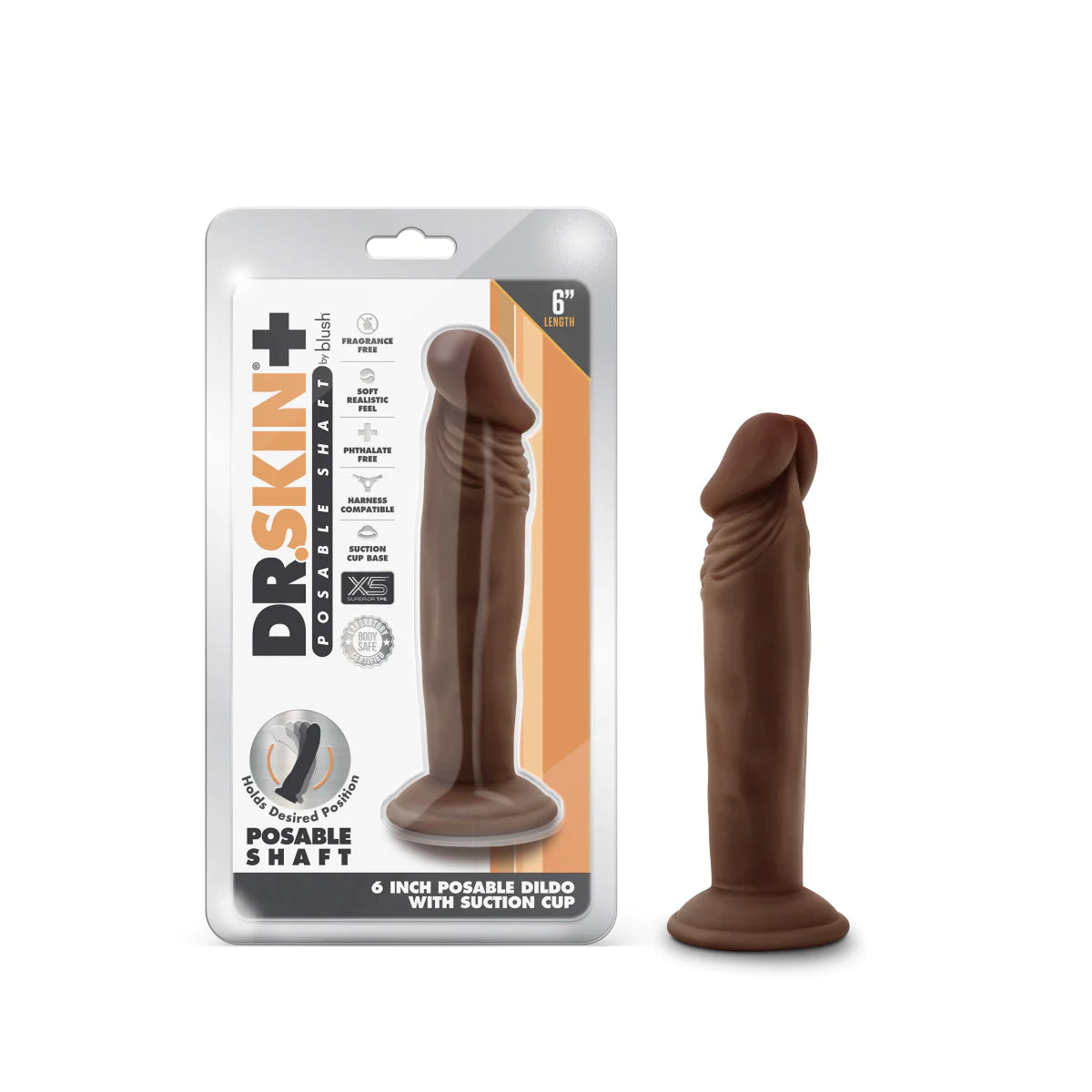 thin USB-charged dildo-Dr. Skin Plus Realistic Chocolate 6.5-Inch Long Dildo