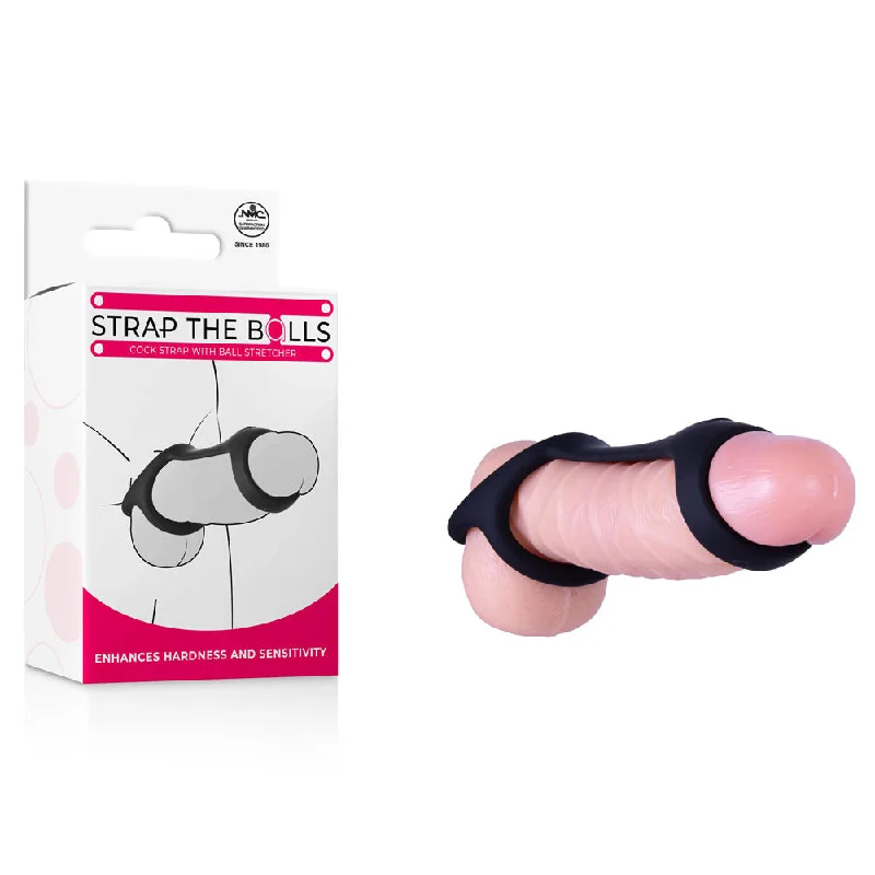 cock ring with unique look-Strap The Balls - Black Cock Strap with Ball Stretcher