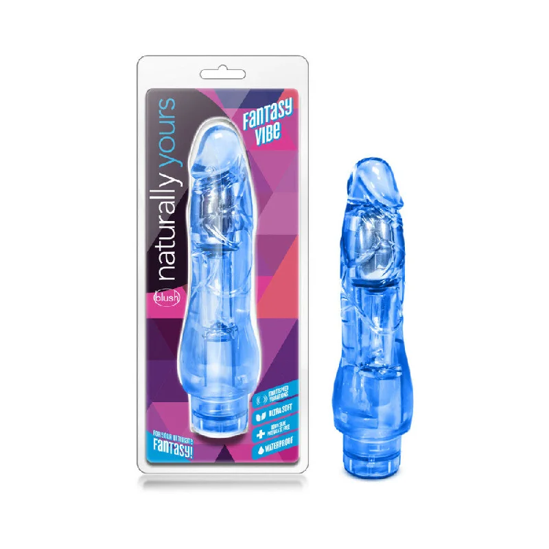 no-base dildo-Naturally Yours Fantasy Vibe Realistic 8.5 in. Vibrating Dildo Blue