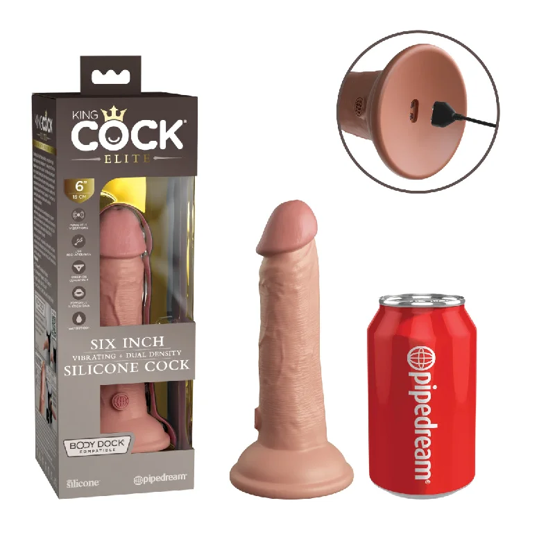 pink double-ended dildo-Pipedream King Cock Elite 6 Inch Vibrating + Dual Density Silicone Dildo Flesh