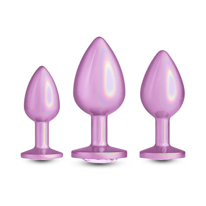 Anal toys with quiet performance-Rear Assets 3-Piece Metal Plug Kit Iridescent Pink w/ Pink Gem