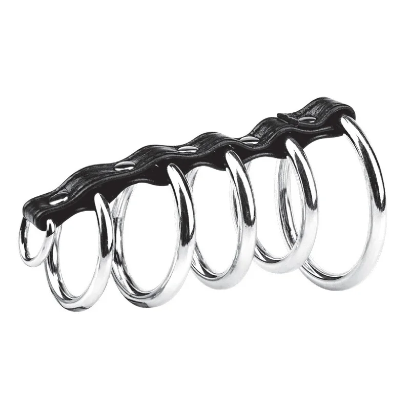 cock ring size range-Blue Line 5 Gates Of Hell Metal Cock Ring With D Ring For Lead Black